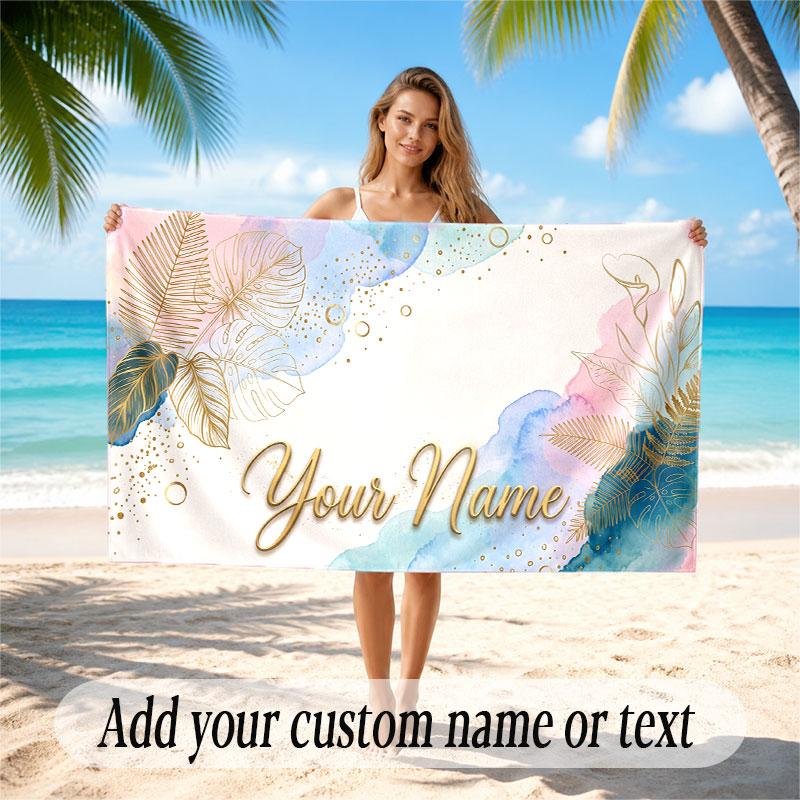 Decorative Artwork Theme Soft Beach Towel Personalized Custom Name Text Towel Portable for Beach Pool Travel