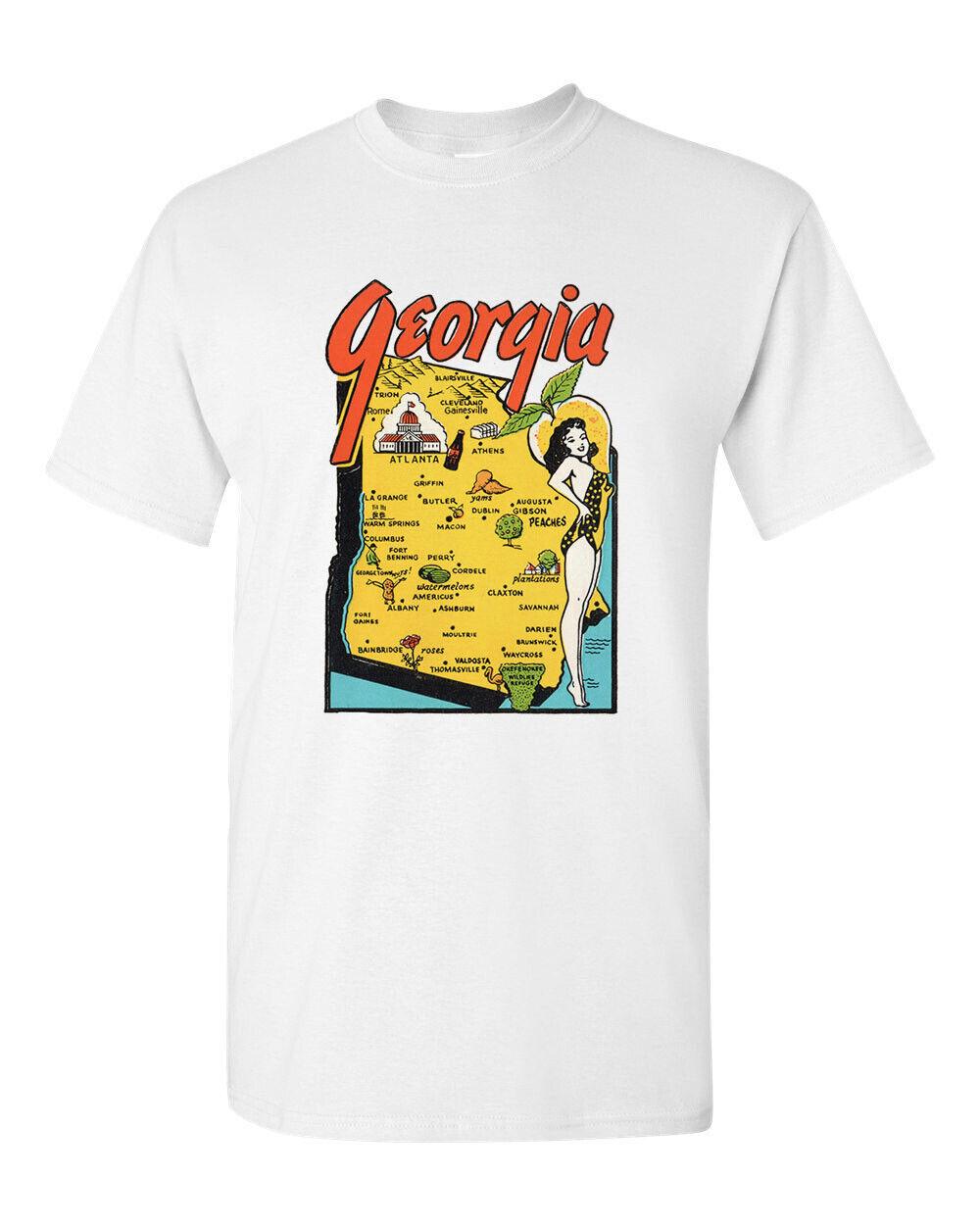 Retro Travel T-Shirt Vtg Art Souvenir Georgia State Pin Up Girl Peach Atlanta M