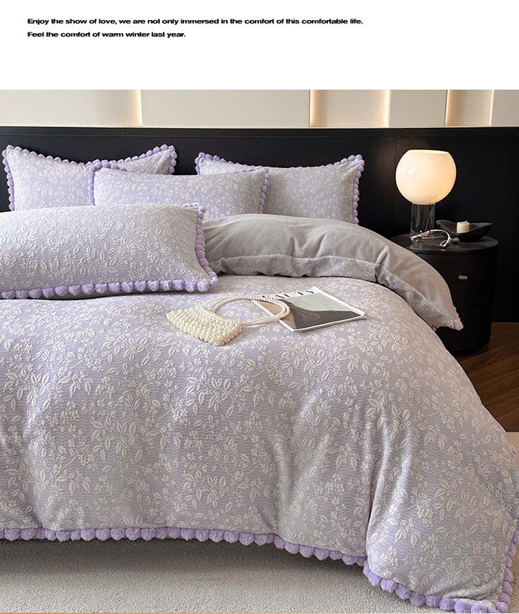 Autumn and Winter Milk Velvet Carved Warm Velvet Ball Thickened Warm Velvet Ball Honey Velvet Bed Set