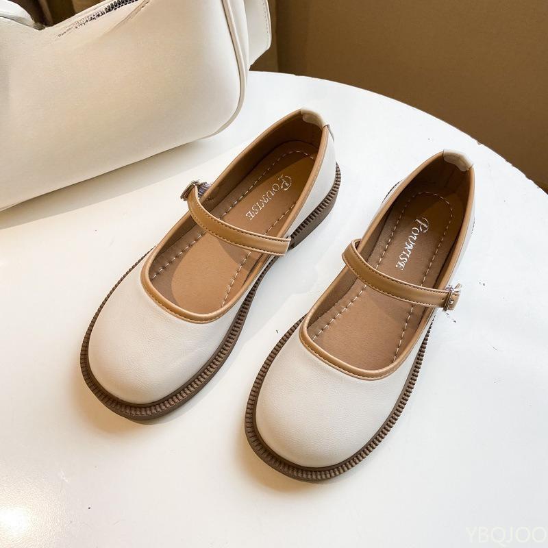 Fashion Vintage small leather shoes spring new style light mouth color blocking versatile single shoe simple comfortable women's shoes