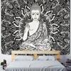 Wandteppich mit indischem Gott Ganesha, indische schwarz-weiße Buddha-Statue, Tempel-/Kirchendekor, Wandteppich, Wanddecke, Wandteppich, Teppich