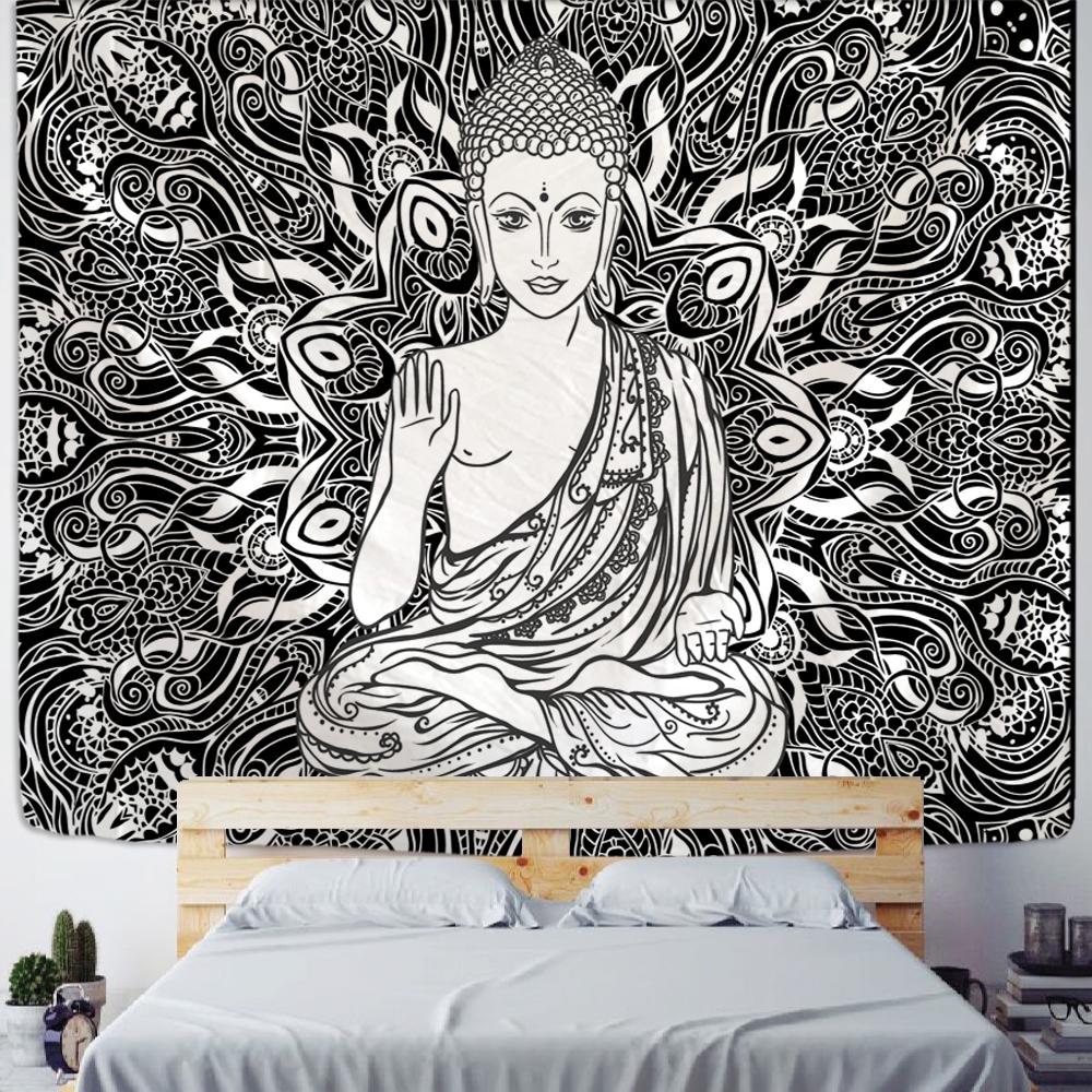 Tapiserie Zeul Indian Ganesha Tapiserie Indiană Alb Negru Statuie Buddha Templu Biserică Decor Tapiserie Pătură de Perete Tapiserie Covor de Perete