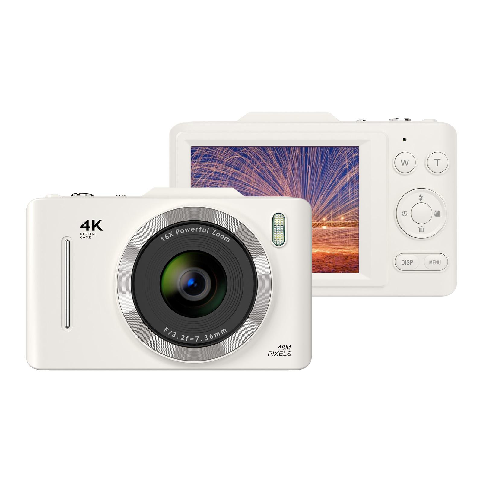 

4K Digital Camera Portable Digital Video Camera 48MP 2.8 Inch IPS Screen Anti-shake 16X Zoom Built-i White pink