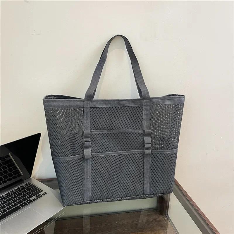 Bolsa de playa de malla portátil para mujer, bolsa de almacenamiento de maquillaje para viajes, bolsa de baño de verano, organizador, bolsa de compras