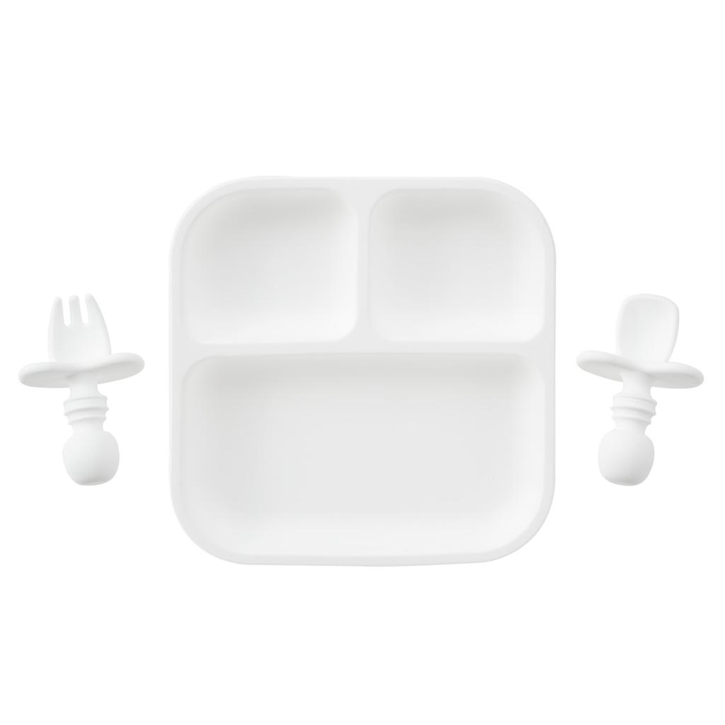 Color Kids 3PC BPA-Free Silicone Baby Feeding Set Sucker Dishes Plates Training Fork Spoon Weaning Tableware Kids Christmas Gift