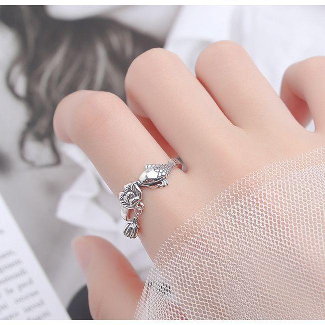 Lucky Fortune Koi Fish Ring, Ethnic Style, Abundant Fortune, Vintage Lotus Pod Open Ring, Direct Sale