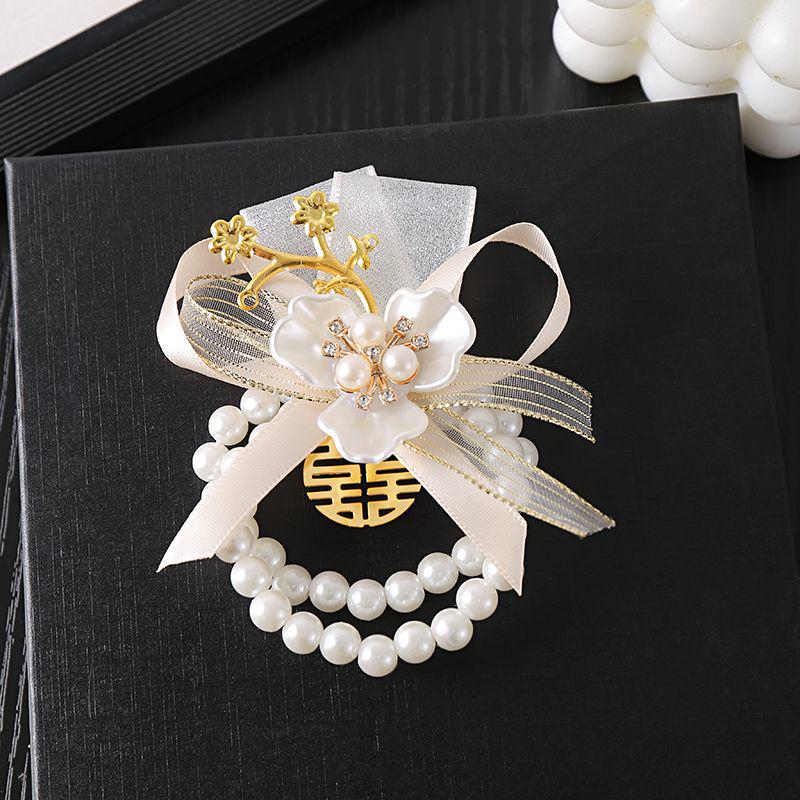 Bridesmaid Floral Wrist Corsage - Forest Series, Fresh Korean-Style Pearl Bracelet for Weddings