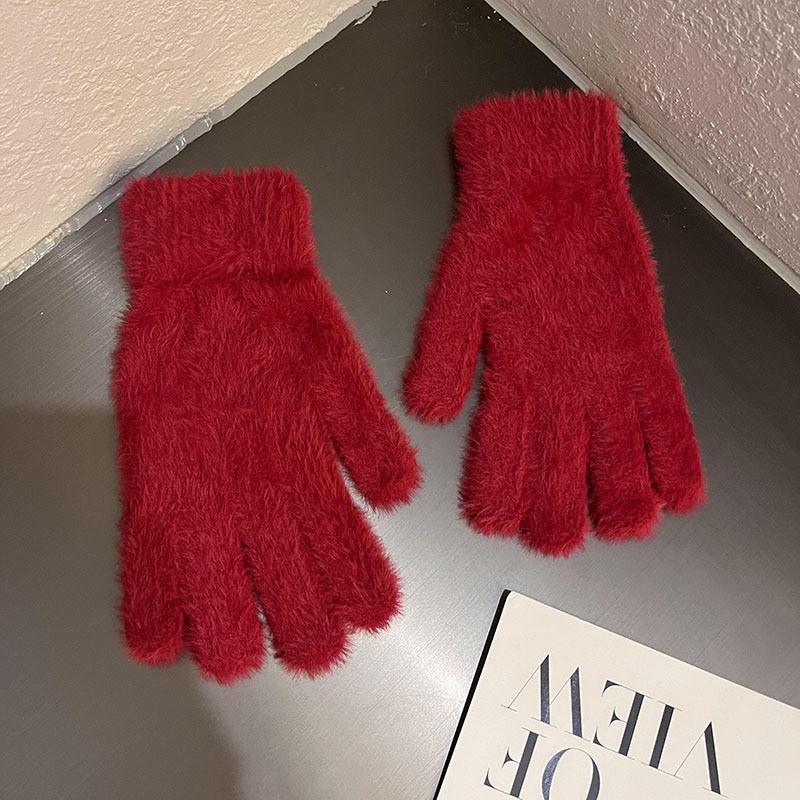 Simple Colorful Thermal Gloves With Faux Fur Lining For Winter Wear