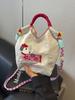 Korean Embroidered Dachshund Cartoon Women's Fashion Handbag - Versatile Color Block Shoulder and Crossbody Bag