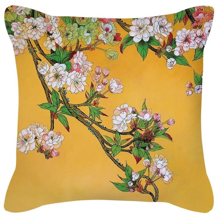 Plum Blossom Cushion Flamingo Bird Cherry Pillow Home Chair Sofa Decoration Yellow Pillowcase