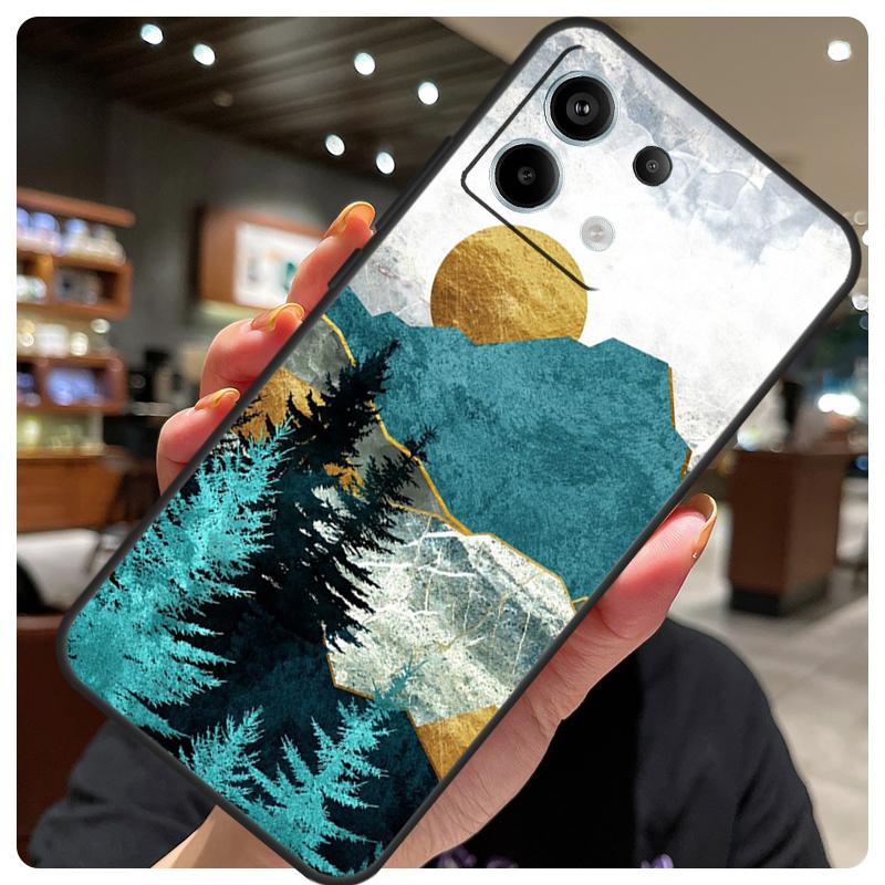 Gold Landscape Painting Case For Xiaomi Redmi Note 14 10 13 12 11 15 Pro Plus Cover For Redmi 15 15C 12C 13C 14C 10C