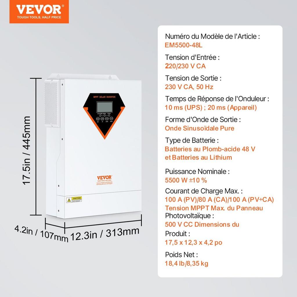 Hybrydowy Falownik Ładowarka Solarna 5500W 230V ze Sterownikiem Solarnym MPPT 100A