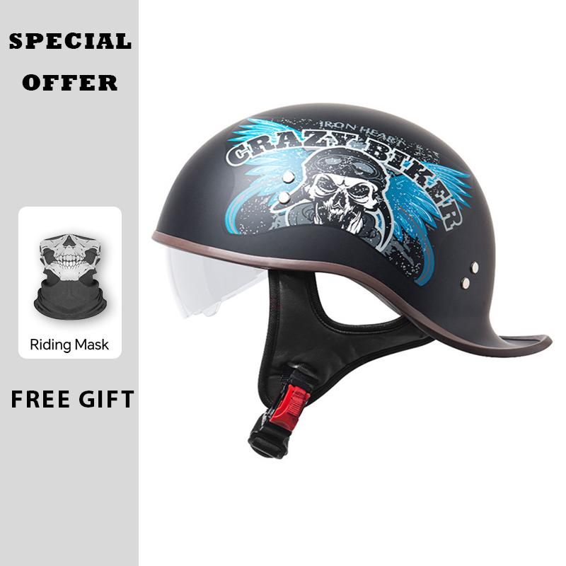 Retro Half Helmet 3C Certification Men Women Motorcycle Electric Helmets Summer Motorbike Riding Low Profile Half Helmet Vintage