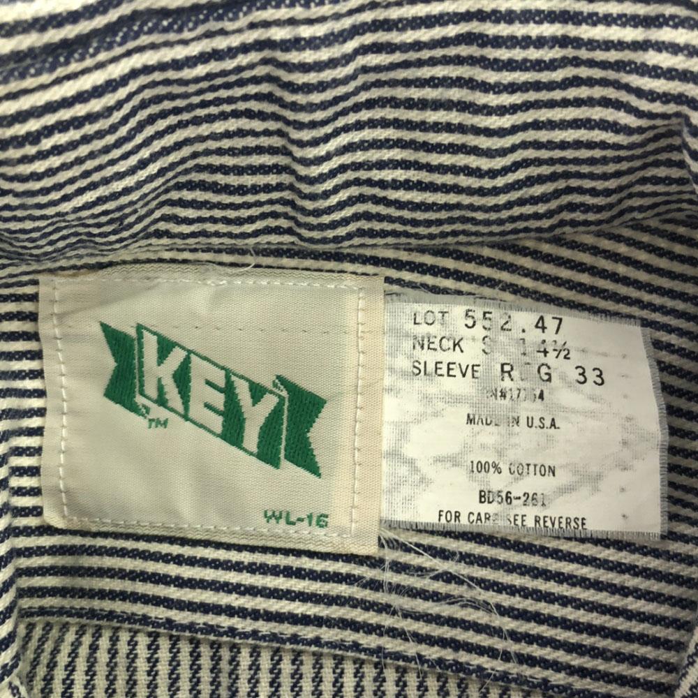 KEY 80s Made in USA Hickory stripe Long sleeve Talon Zip Work shirt Men's Used