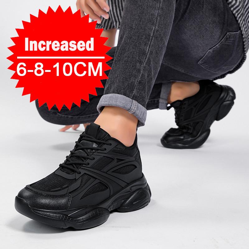 Winter Men's Height-increasing 10CM Sports Shoes Men Genuine Leather Mesh Shoes Warm Thick-soled Shoes Heightening Insoles 6-8CM