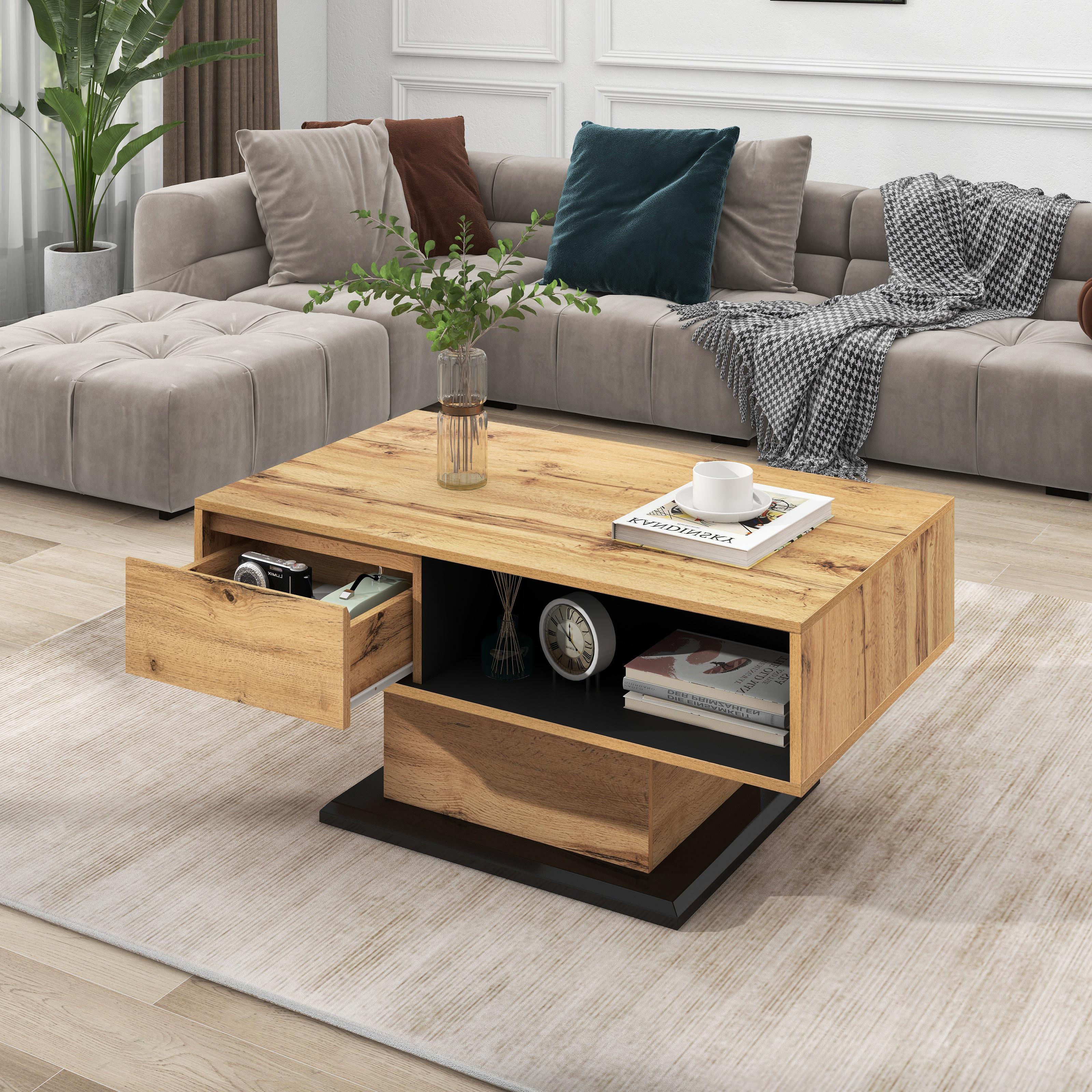 Wood Grain Coffee Table with Handleless