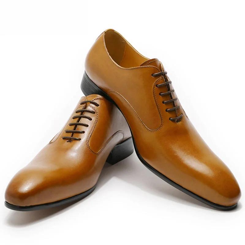 Handmade Oxford Men's Shoes Genuine Leather Lace-Up Casual Business Work Formal Dress Shoes Comfortable High Quality