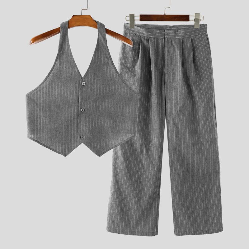 

INCERUN Мужской комплект из двух предметов: безрукавная майка с халтером и длинные брюки на молнии 3XL серый