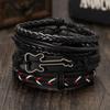 Trendy Braided Wrap Leather Bracelets Men Vintage Cross Dumbbell Guitar Charm Wood Beads Male Wristbands Jewelry Pulsera Hombre