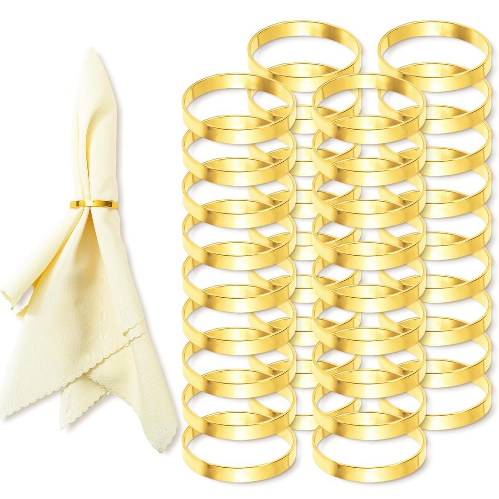 100Pcs Gold Metal Napkin Rings Stainless Steel Napkin Holders Round Metal Napkins Buckle for Wedding Christmas Party Dinner Table Setting Decor