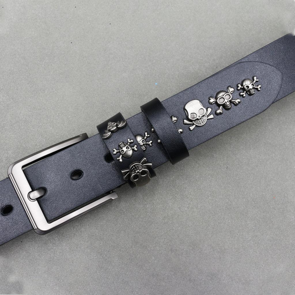 Fashionable and Versatile Retro Skeleton Rivets for Women's Belt European and American Punk Jeans Decorative Belt Men
