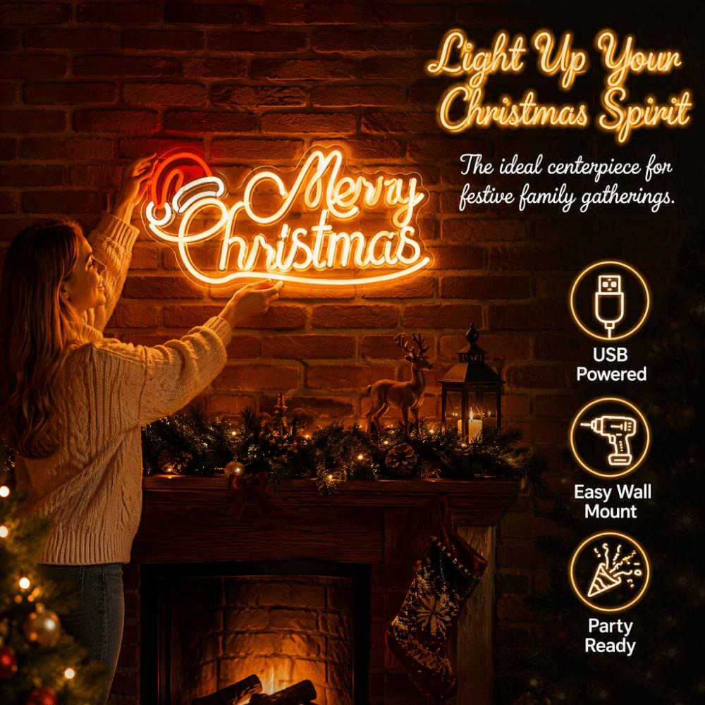 USB Plug Powered Merry Christmas Neon Sign Holiday Neon Light  Indoor Outdoor Decoration