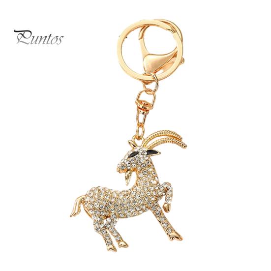 Decorative Backpack Accessory Goat Keychain with Sparkling Rhinestone, Golden Plated Sheep Alloy Rhinestone Keyring, Bling Animal Pendant for Handbag