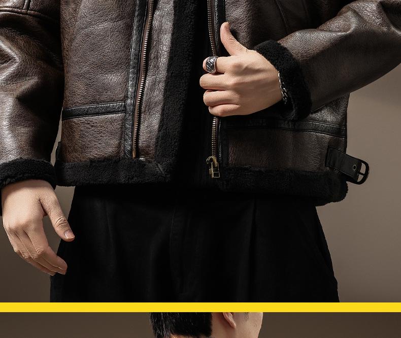 Men's Winter Retro Leather & Fur Lapel Jacket - Heavyweight Plus Velvet Warm PU Outerwear