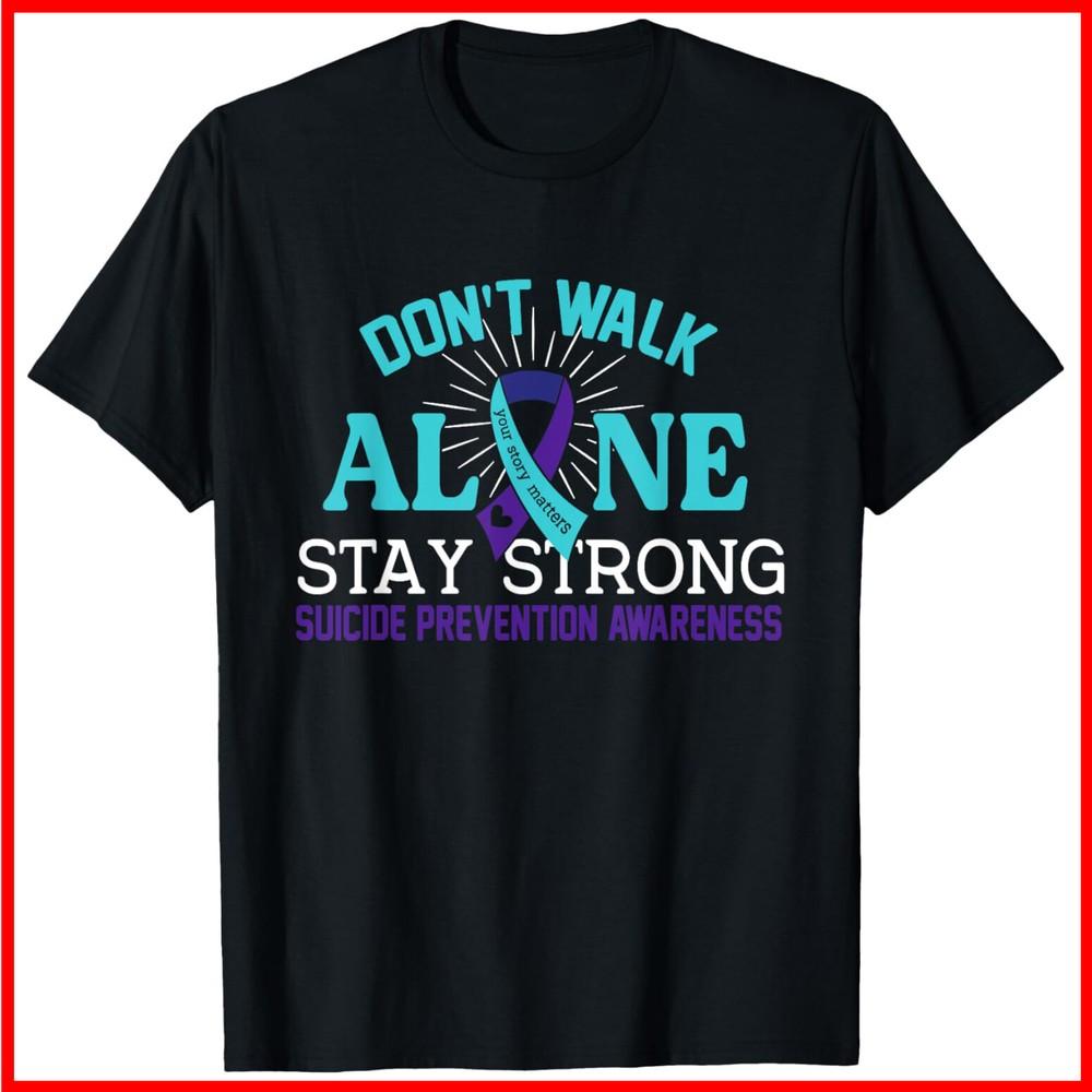 Love Teal Purple Ribbon Suicide Prevention Awareness Black Cotton T-Shirt Unisex T-Shirt L