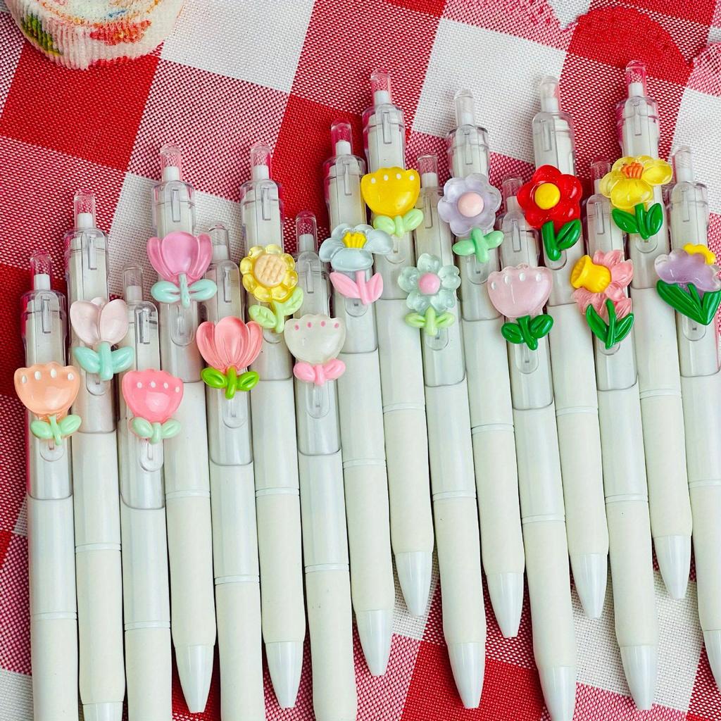 50pcs Cute Floral Pattern Gel Pens Small White Pen Quick-Drying Ink Smooth Writing Multi-Color Mixed Pack Ladies Office