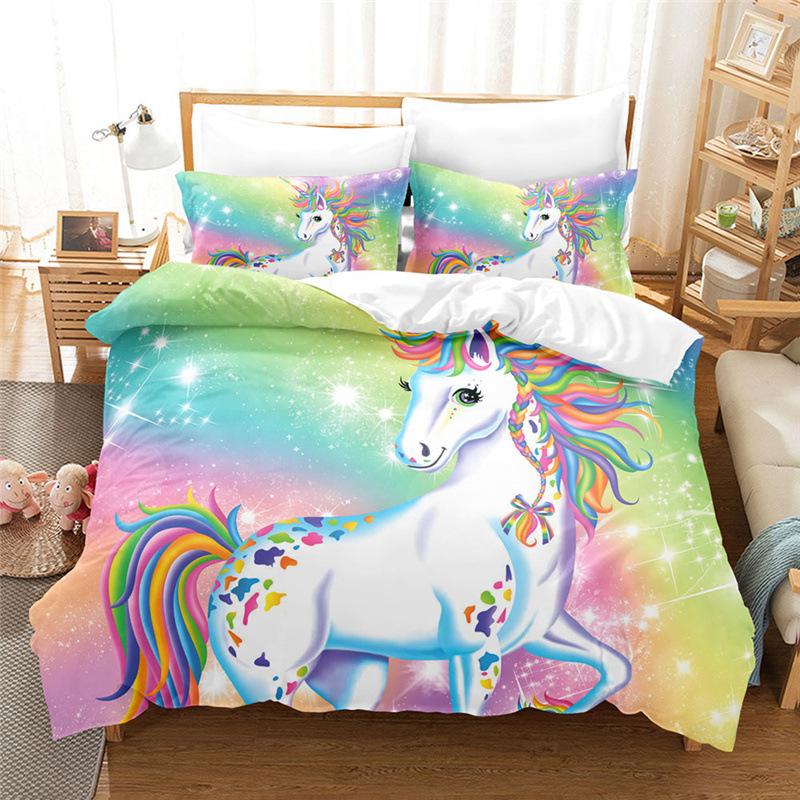 Cartoon Unicorn Four-Piece Three-Piece Quilt Cover Bed Sheet