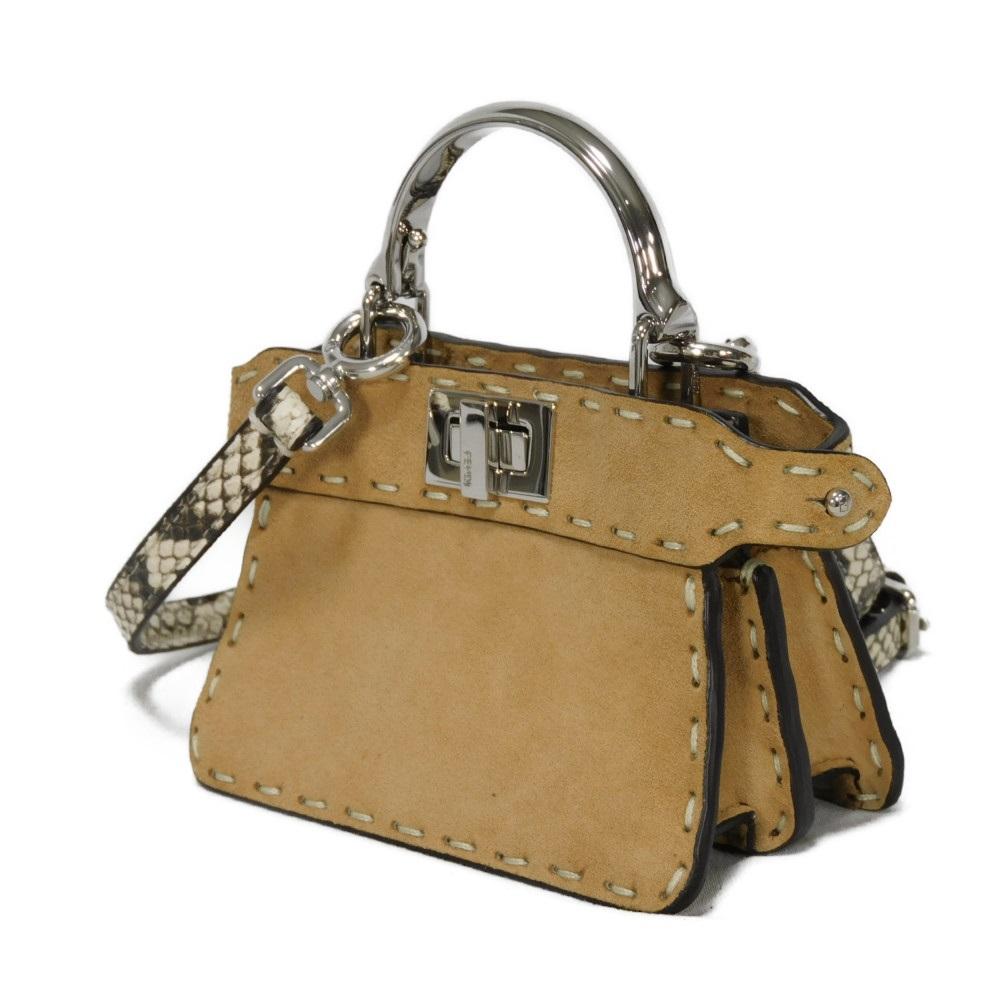 Used 11491 Peekaboo I See You Micro 7AS106 7922 Snake 2-Way Shoulder Bag, Excellent Condition, Selleria Suede Brown,