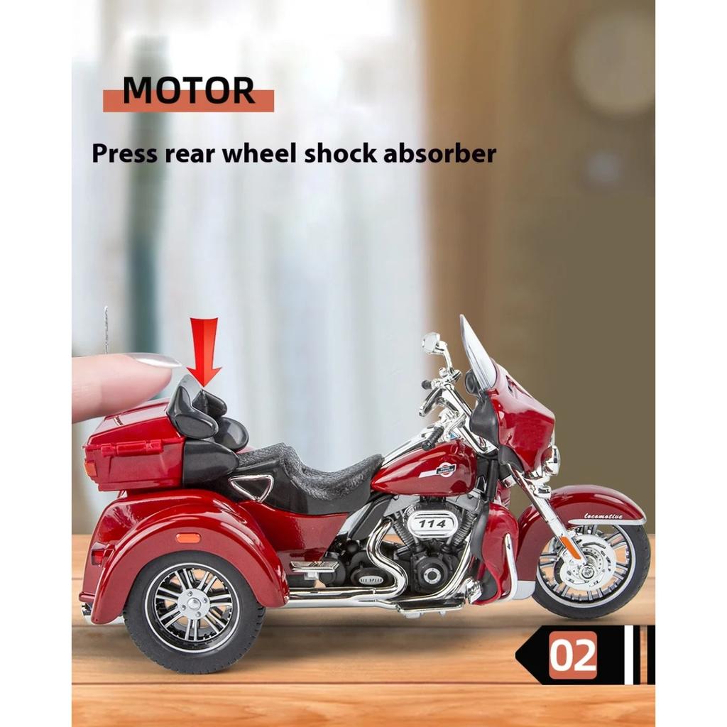 1/9 Scale Harley Davidson TRI GLIDE ULTRA Luxury Tricycle Alloy Diecast Model Motorcycle  Sound & Light  Holiday Gifts for Boyfriend