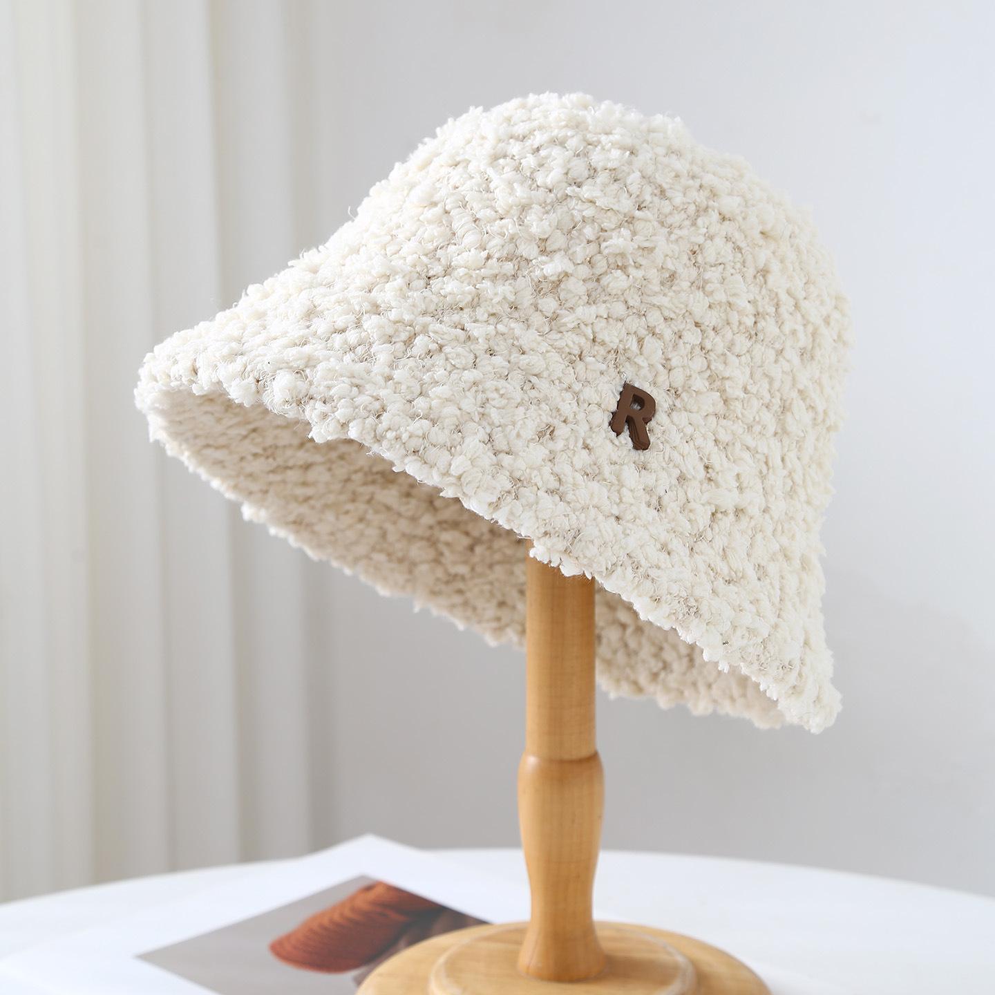 Women S Solid Color Bucket Hat Plush Winter Autumn Cap, Warm Casual Ladies Fashion Simple New 56-58cm