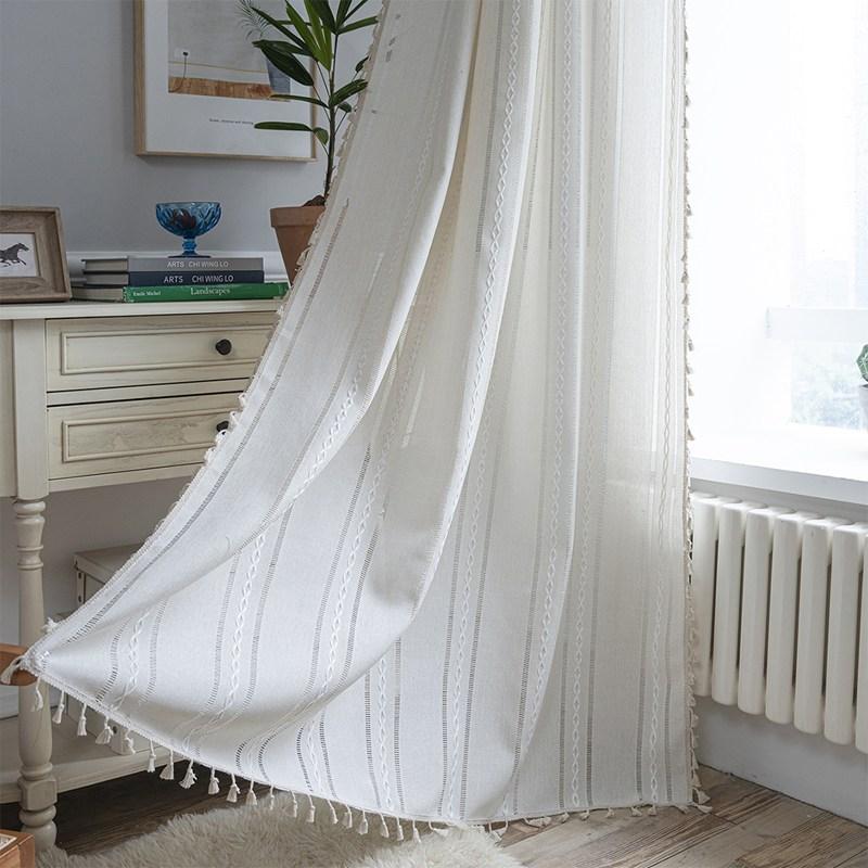 

Cotton Linen Knitting and Embroidery Window Curtains for Living Room Short Vintage Home Decoration Tassel Drapes Kitchen Valance W132 x H45cm&Threading Rod