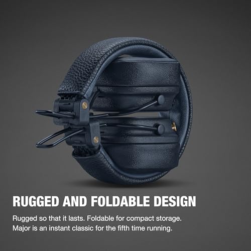 Marshall Wireless On-Ear Headphones Major V Midnight Blue Bluetooth 100H Qi Charging Call Function