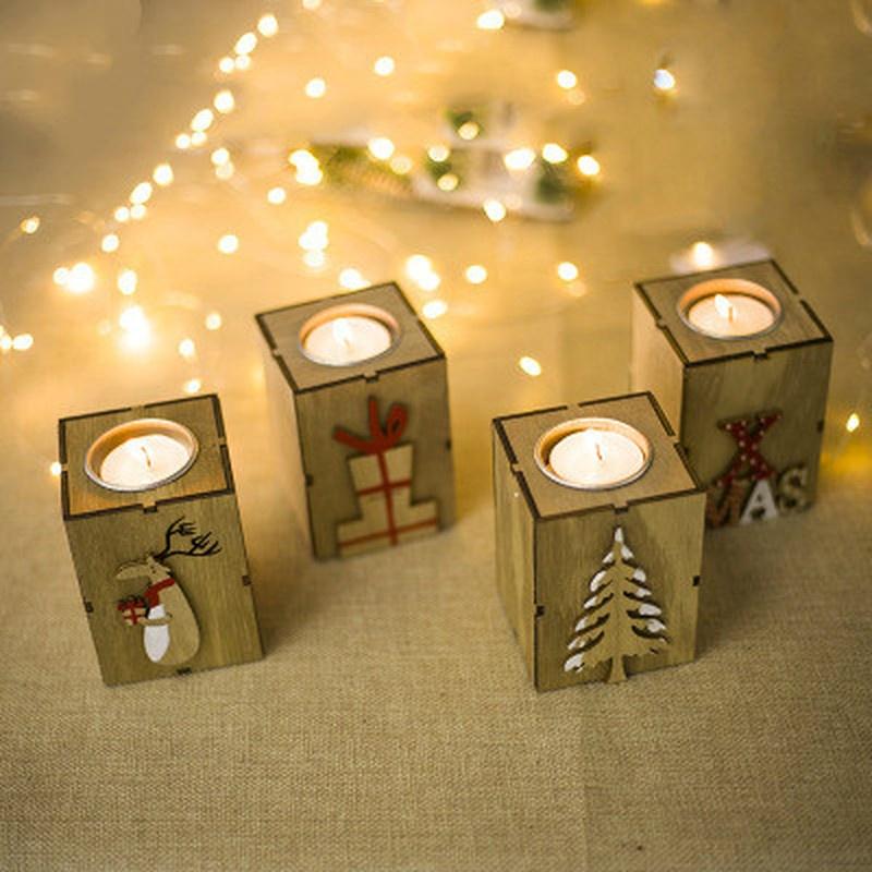 Candlestick Candle Holder Wooden Candelabrum Christmas Mini Creative Beautiful Table Santa Claus