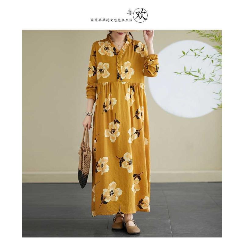 Loose Mulle Lace Long Sleeve Hem Long Dresses