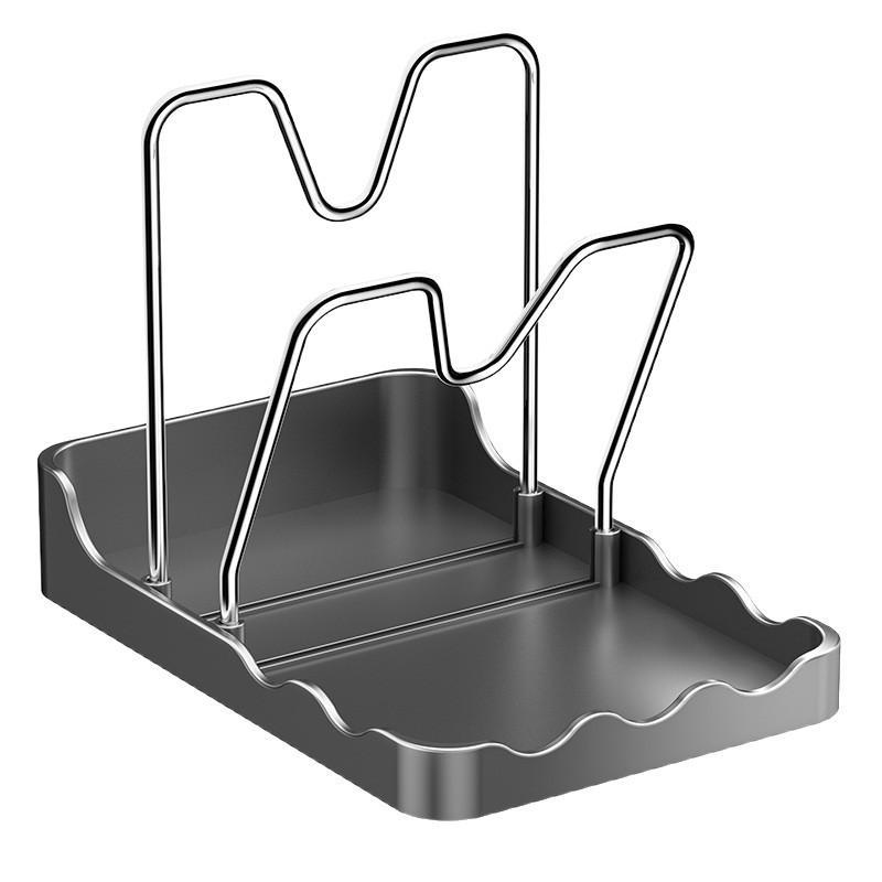 Pan Lid Organizer Double Layer Pot Lid Rack Non-Slip Draining Pot Lid Organizer Large Capacity Kitchen Storage Rack With Tray