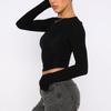 European & American Women's Solid Color Slimming Long Sleeve Round Neck T-Shirt for Spring & Autumn