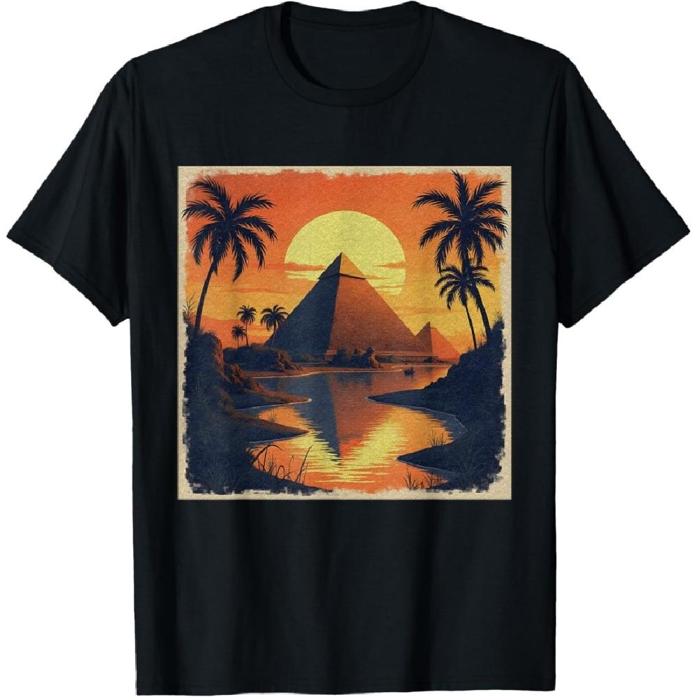 

Ancient Egyptian Pyramid Shirt Men Women Sunset Palm Tree T-Shirt XXXXXL чорний