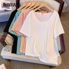T-shirt d'été en coton pour femmes, grande taille, couleur unie, chemise de corps, manches courtes, ample, Section fine, chemisier fin
