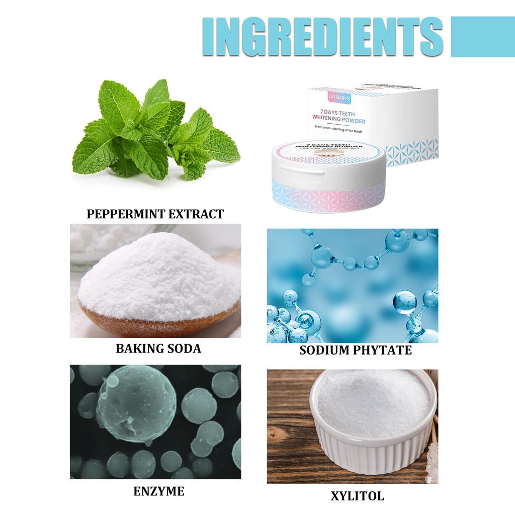 Tannbleking Tannpulver Flekker Kaffeflekker Teflekker Bleker Tennene Frisk Pust Sunn Tannpleie 50g