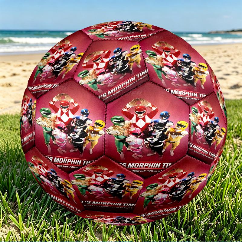 Mighty Morphin Power Rangers Print Size 5 Soccer Ball, PU Wear Resistant Football for Match Training and Daily Practice, Birthday Gift for Soccer Fans