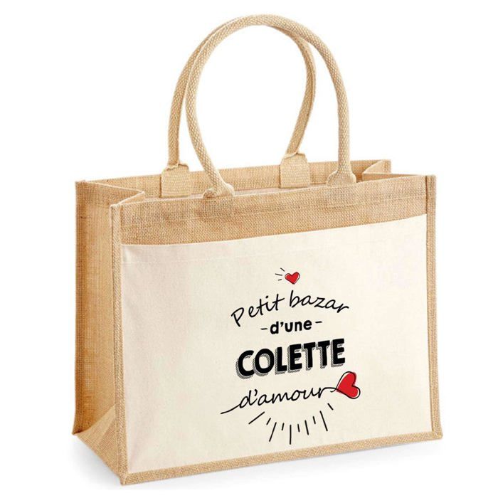 Sac de plage - PLANETEE - jute avec poche Bazar d'une Colette d'amour - Coton - Multicolore - 43x33 cm