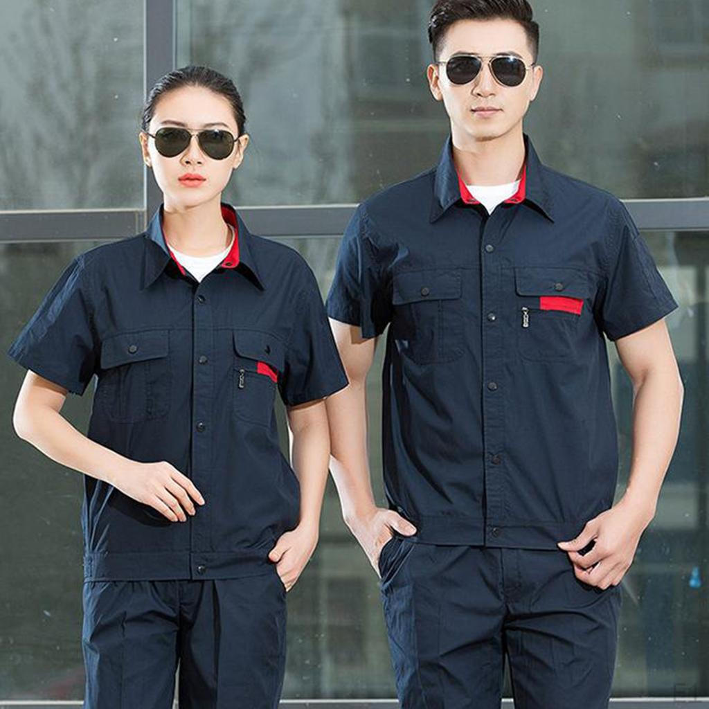 Unisex kortermet uniform arbeidstøy Button Up-jakke og langbuksedress S