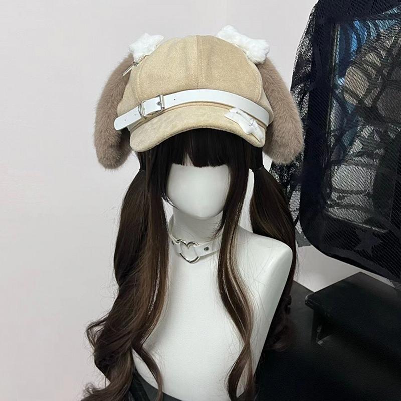 Gothic Lolita Beret Kawaii Hat Punk Bone Long Eared Puppy Hat For Women Girls Cosplay Hats Versatile Sunscreen Hat Gifts