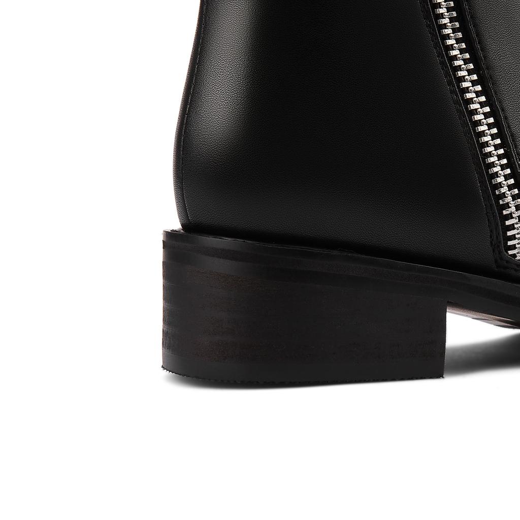 Krazing Pot Naturkuhleder Herbst Winterschuhe Dicke Mittelhohe Absätze Große Größe 45 Größe 44 Leder Europäisches Design Damen Warmhalten Kniestiefel