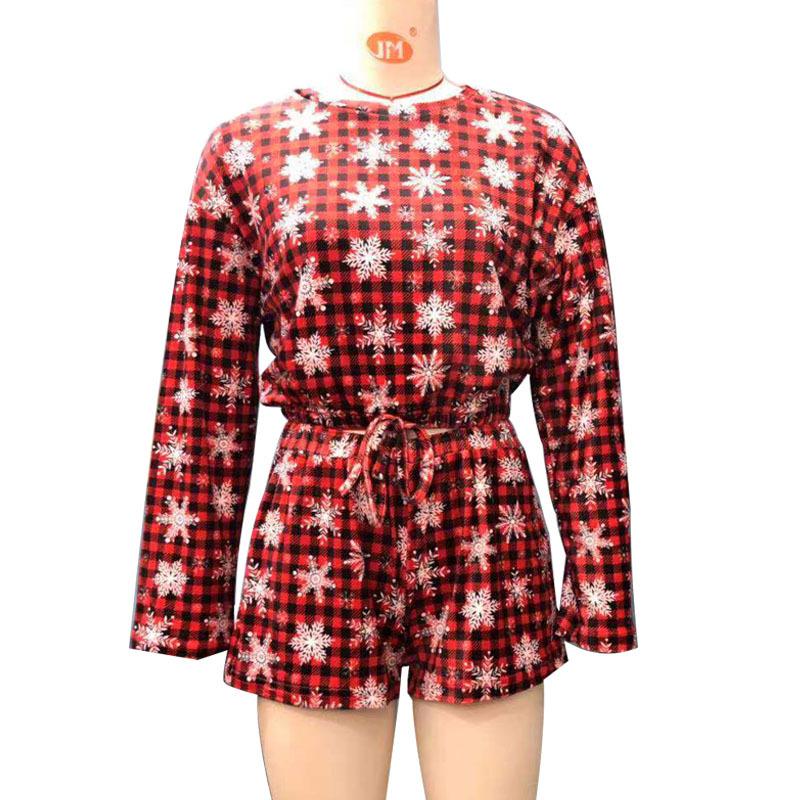 

2024 Новый осенне-зимний рождественский свободный повседневный костюм с принтом, длинный рукав, толстовка, шорты, костюм, модная домашняя одежда M красный