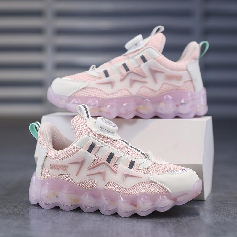 Zapatillas Deportivas para Niños, Botones Giratorios, Zapatos para Niños Grandes, Zapatillas para Correr de Suela Blanda, Zapatillas de Baloncesto de Malla, Zapatos para Niños de Estilo Caliente